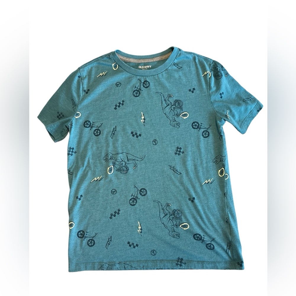 Old Navy Kids Teal Dinosaur Print Tee, Size Youth XL (14-16)